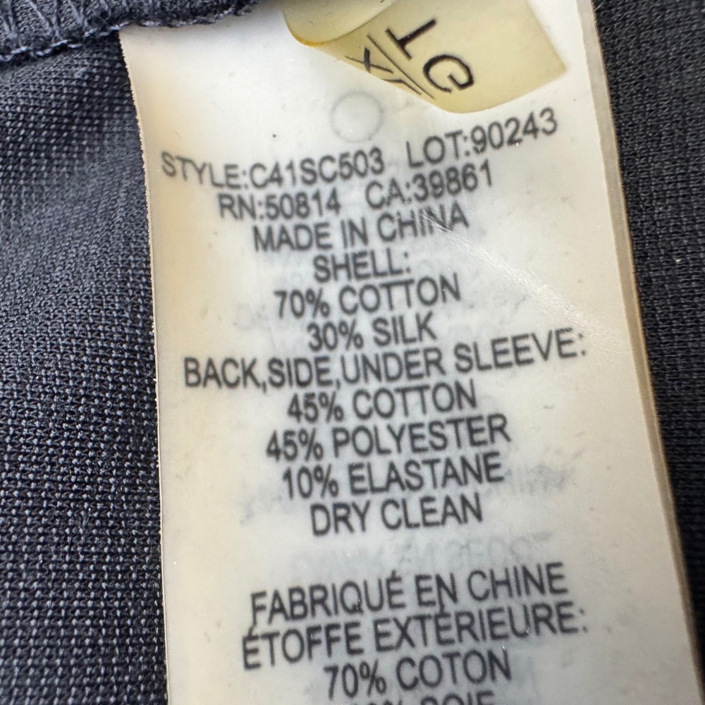 Elie Tahari Top XL Navy Blue Silk Cotton Blend Button Down Mixed Media Shirt - Picture 9 of 12